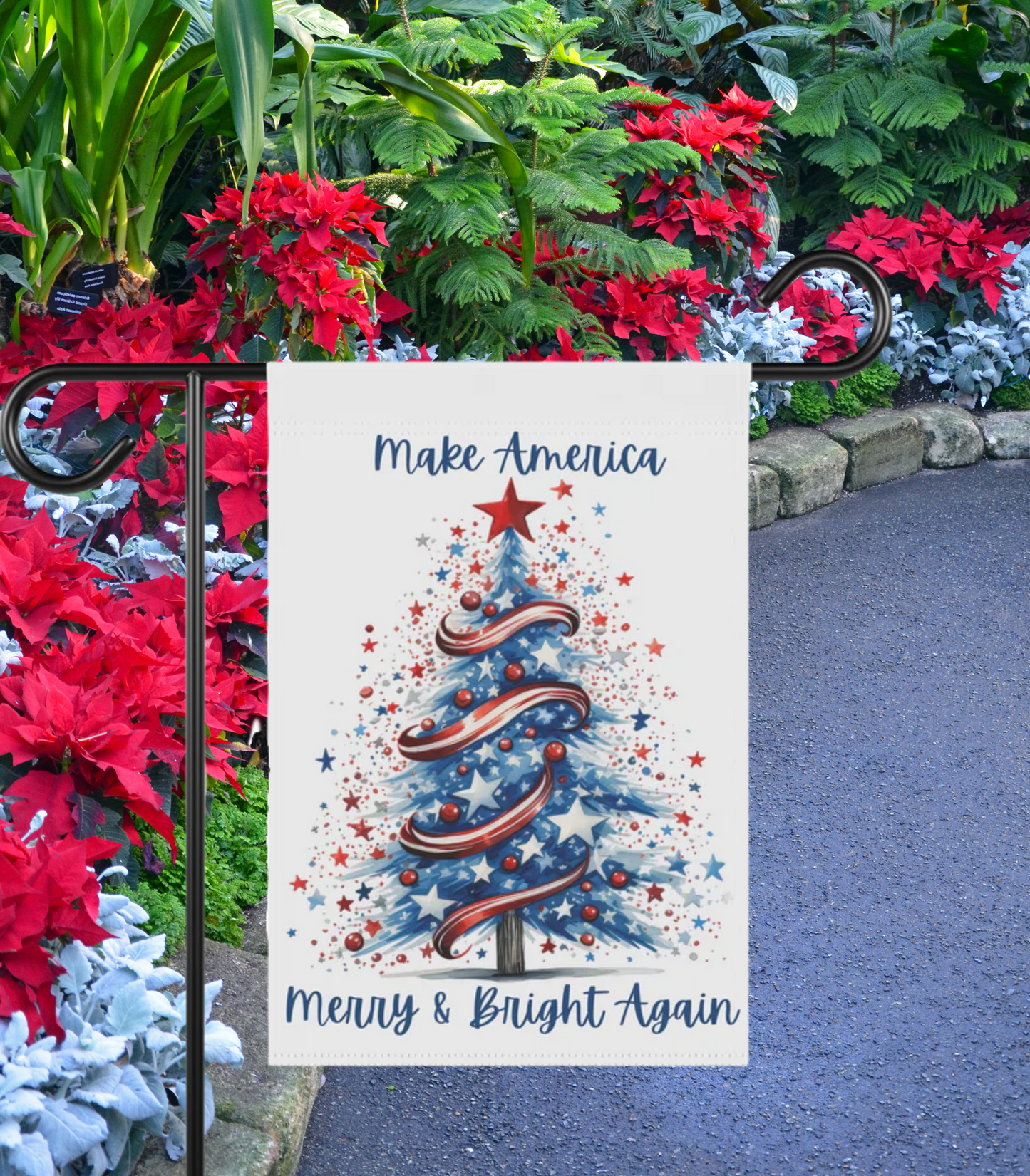 Patriotic Tree Make America Merry & Bright Again 2-Sided Garden Banner