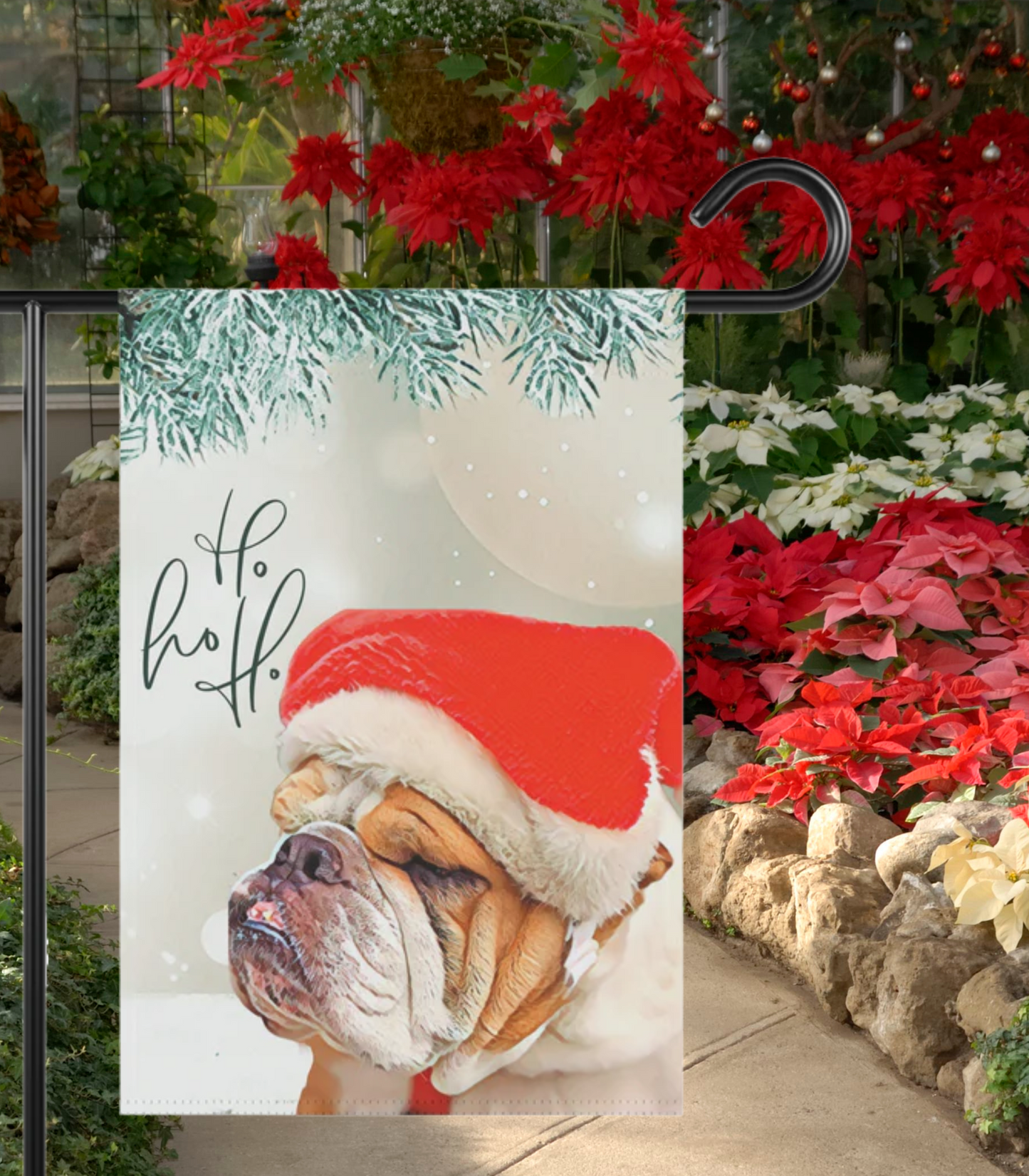 Ho Ho Ho Bulldog Santa 2-Sided Garden Banner