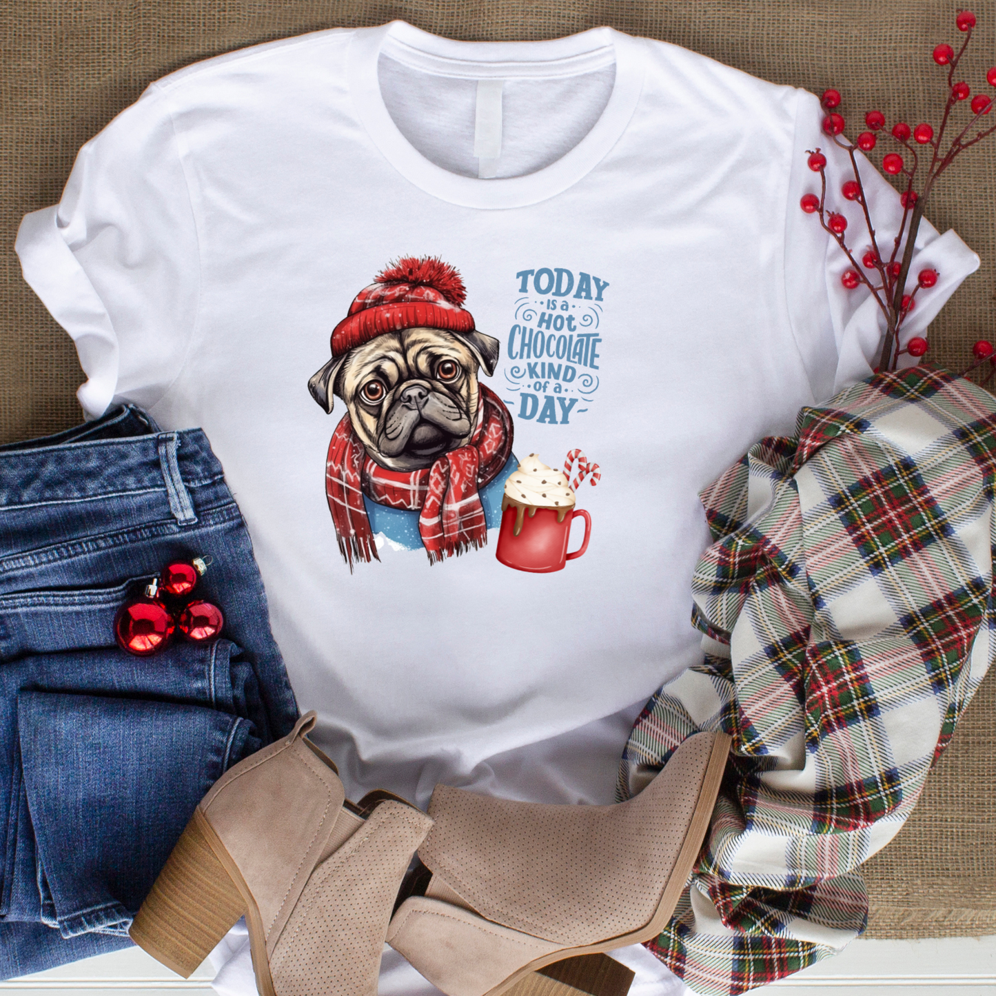 Hot Chocolate Pug Unisex Jersey Short Sleeve Tee