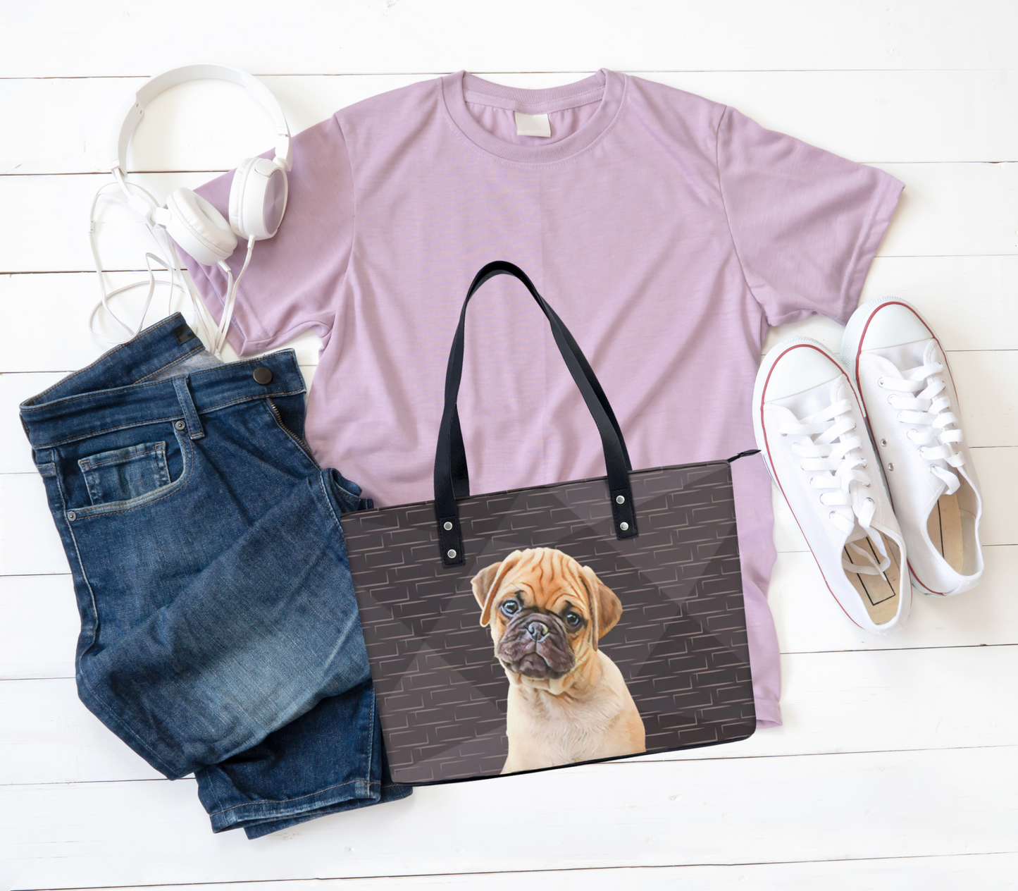 Pug  PU Leather Handbag Tote