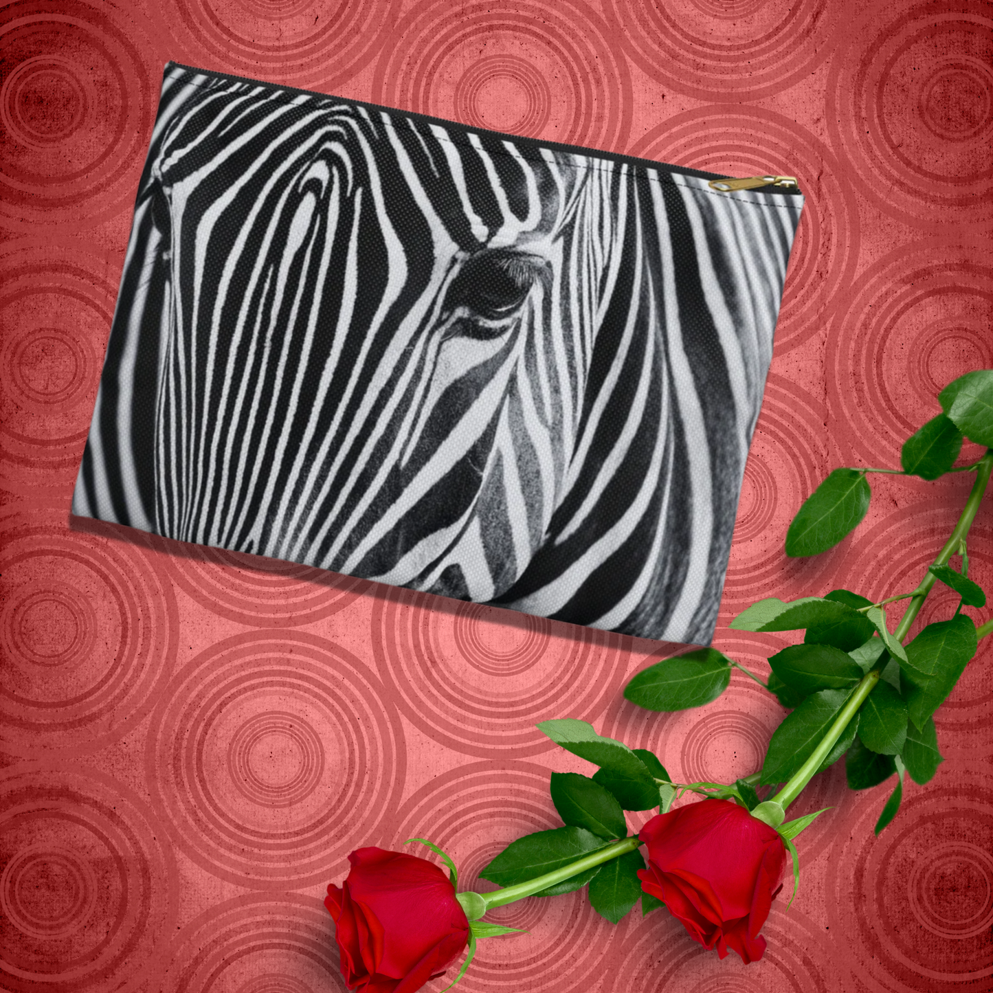 Zebra Closeup Black & White Journal Pencil Makeup Zipper Accessory Pouch