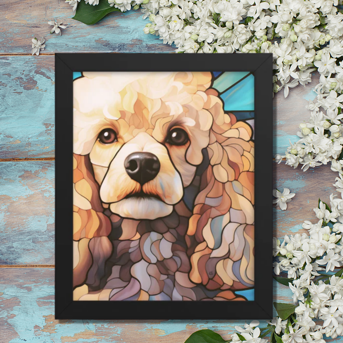 Poodle Stained Glass Look Framed poster