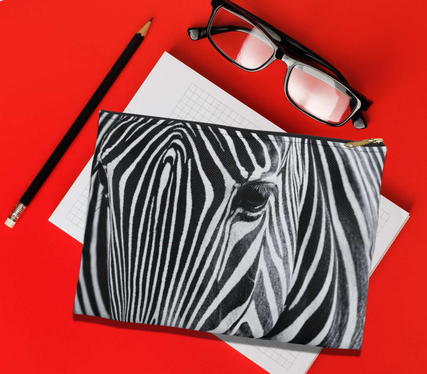 Zebra Closeup Black & White Journal Pencil Makeup Zipper Accessory Pouch