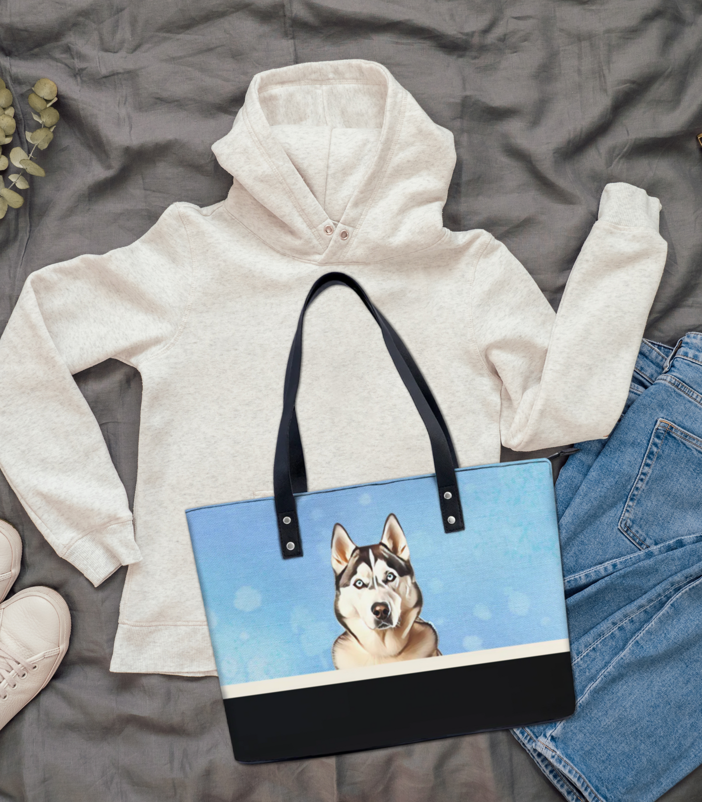 Siberian Husky PU Leather Handbag Tote