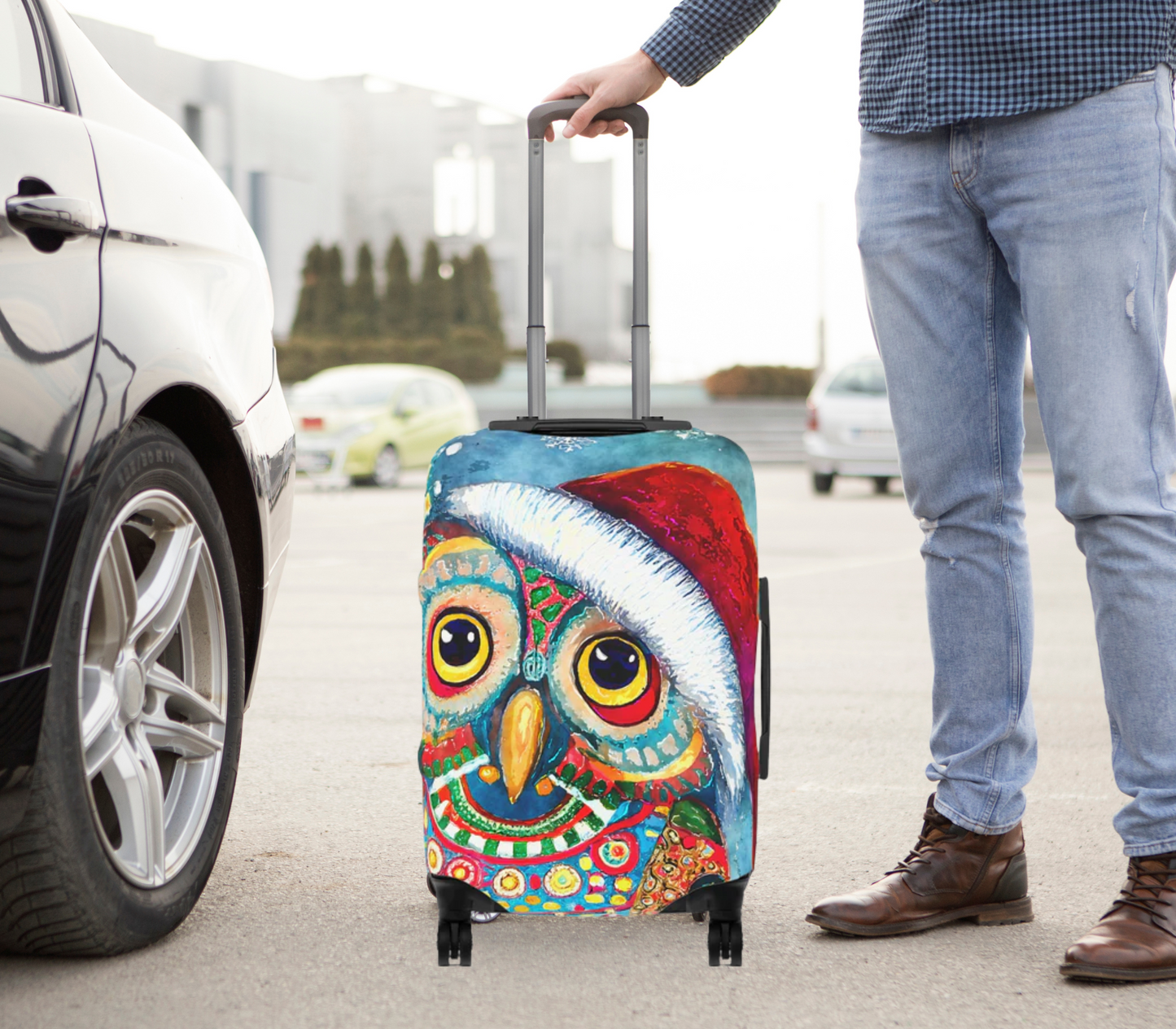 Owl in Santa Hat Christmas Art Luggage Cover