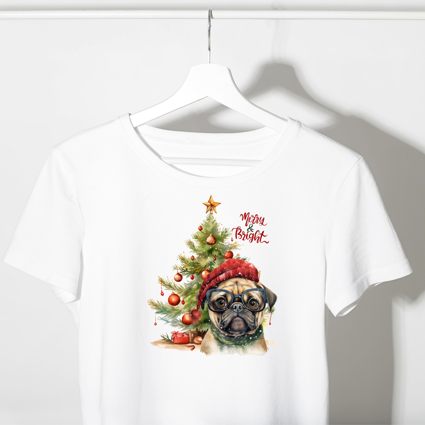 Merry & Bright Pug in Glasses Unisex Jersey Short Sleeve Tee