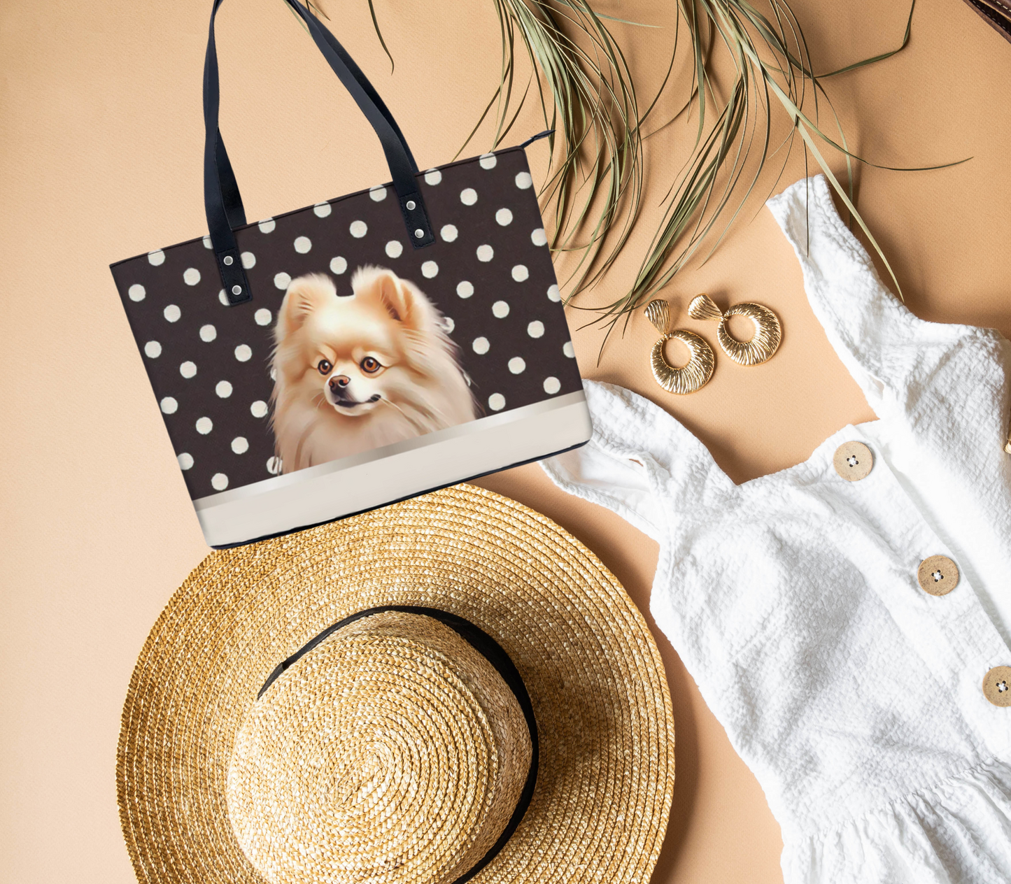 Pomeranian PU Leather Handbag Tote