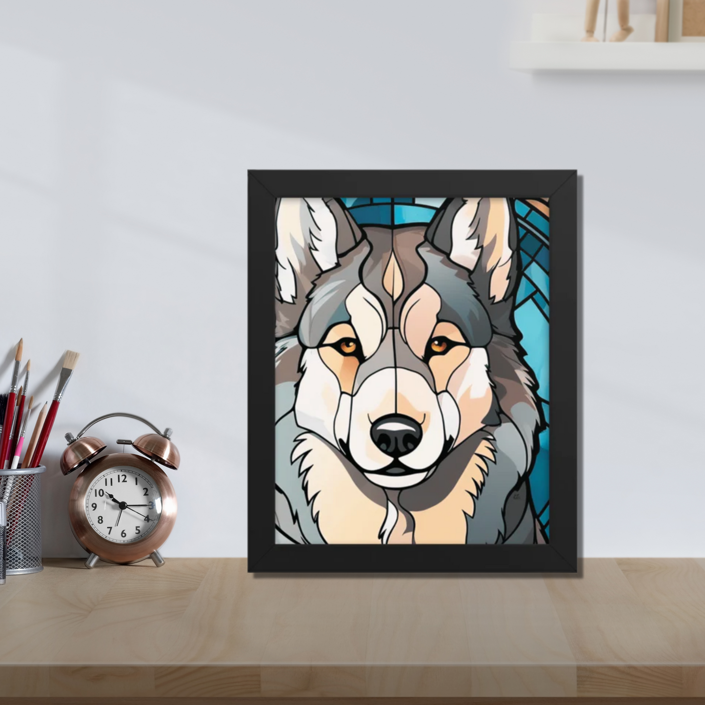 Siberian Husky Stained Glass Look Framed poster