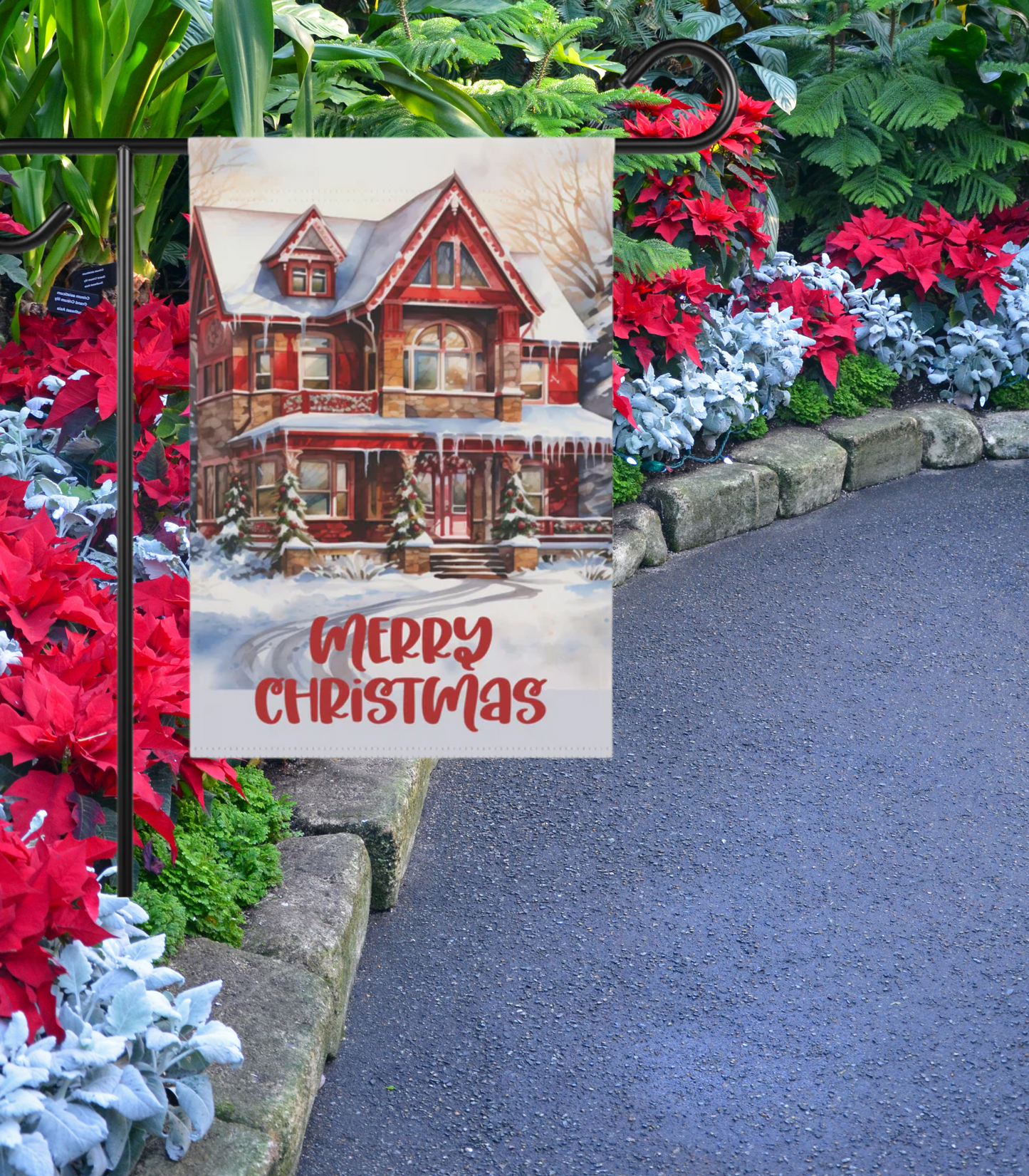 Merry Christmas Red House Garden & House Banner