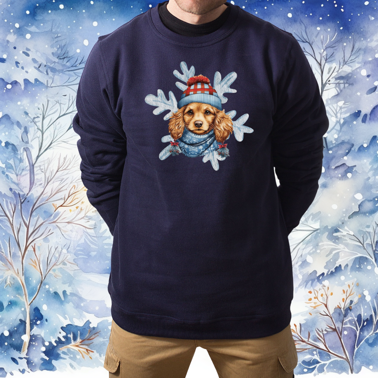 Snow Dog in Hat & Scarf Unisex Heavy Blend™ Crewneck Sweatshirt