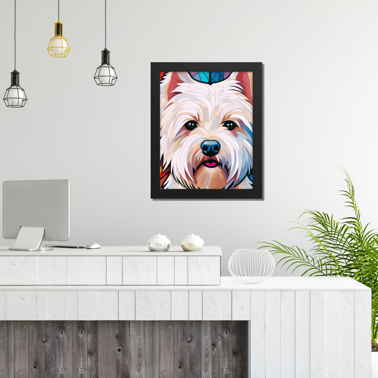 West Highland Terrier Stained Glass Look Westie Framed poster