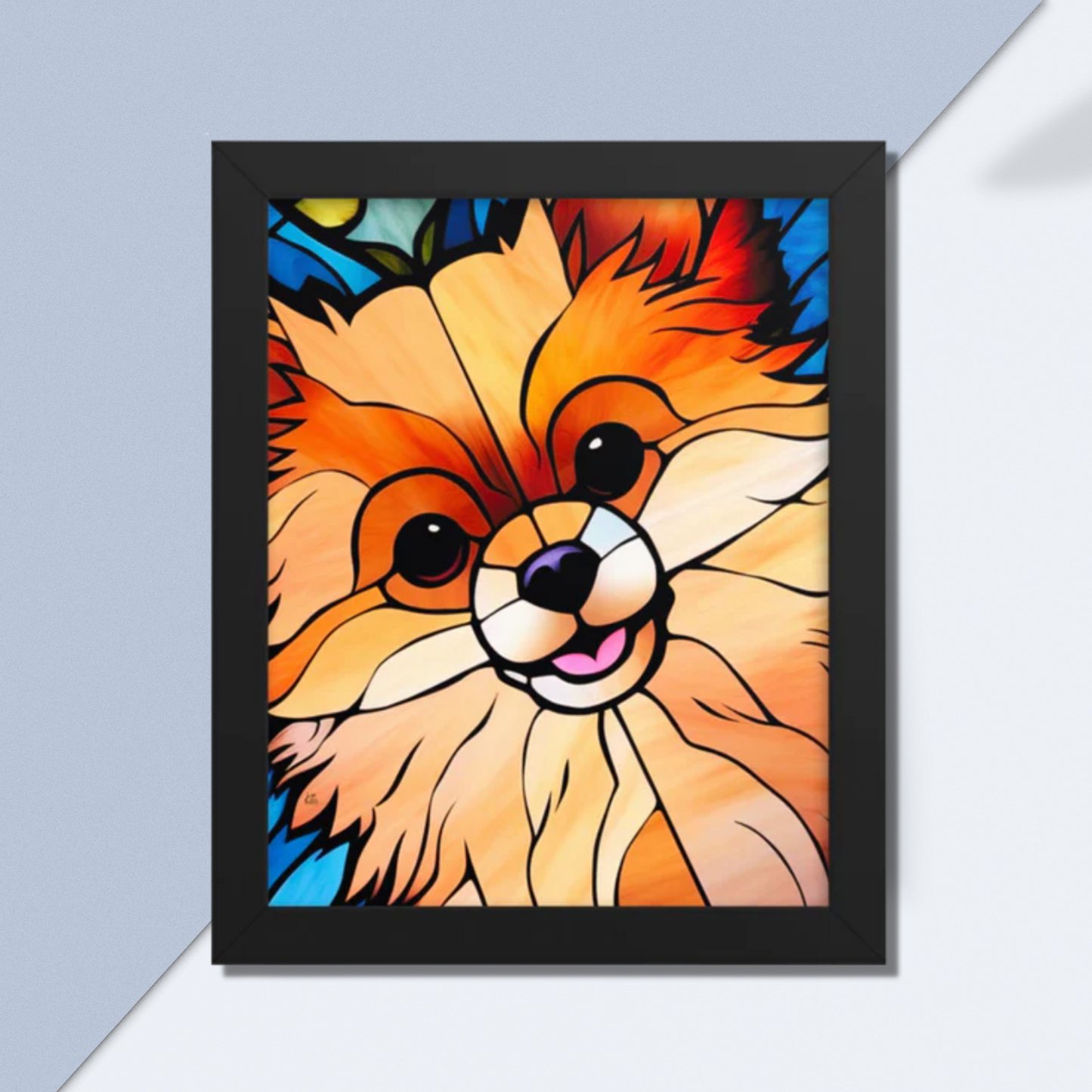 Pomeranian Stained Glass Look Framed poster