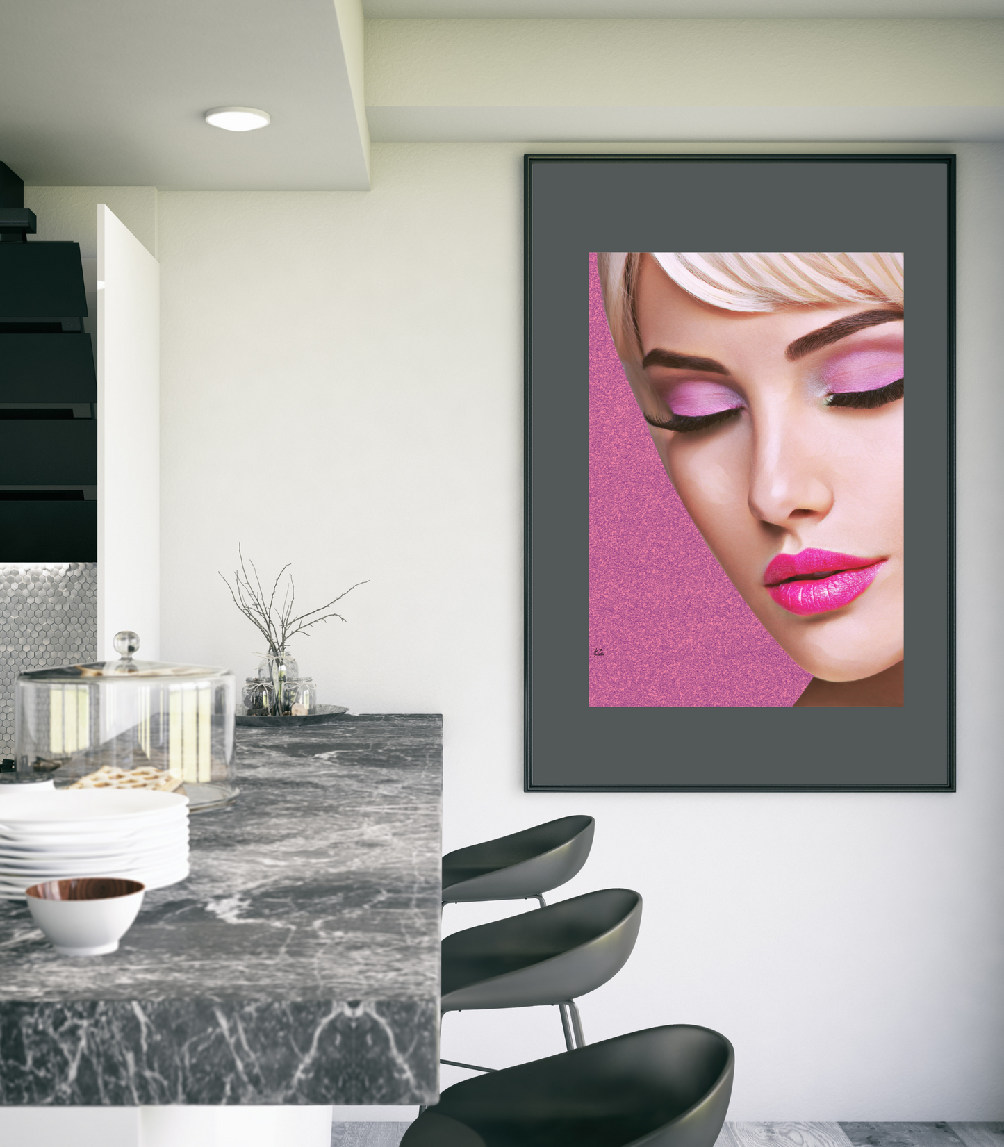 Kimber Blonde Woman with Pink Eye Shadow & Lipstick Art Poster