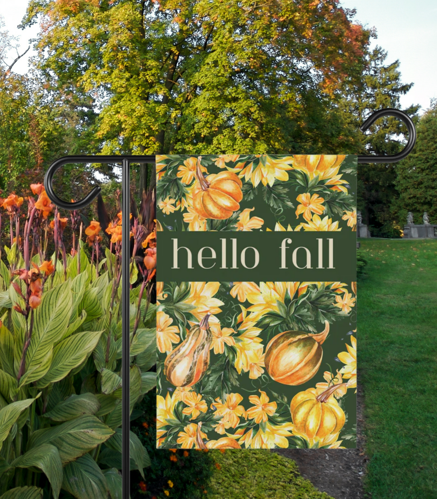 Hello Fall Squash & Flowers 2-Sided Garden & House Banner