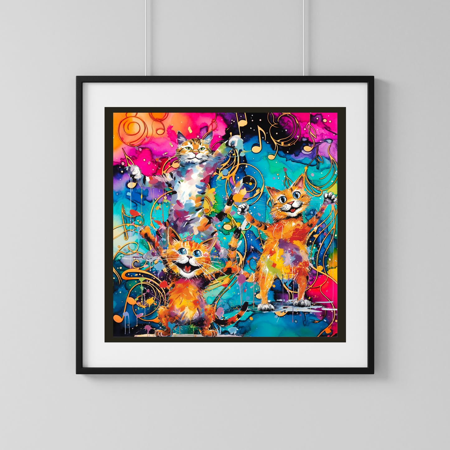 Cat Symphony Maximalist Bright Abstract Art Poster