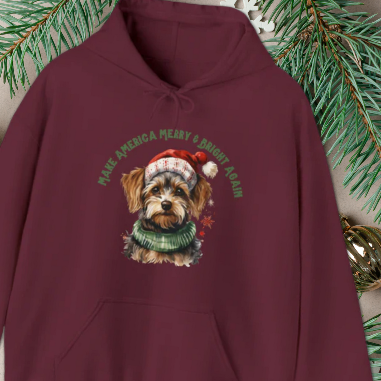 Merry & Bright Again Dog in Santa Hat Unisex Heavy Blend™ Hooded Sweatshirt