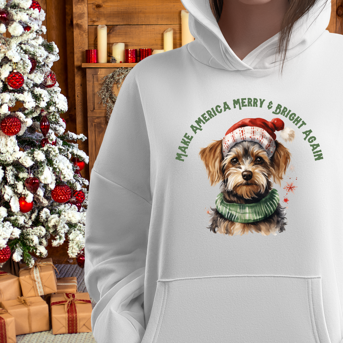 Merry & Bright Again Dog in Santa Hat Unisex Heavy Blend™ Hooded Sweatshirt