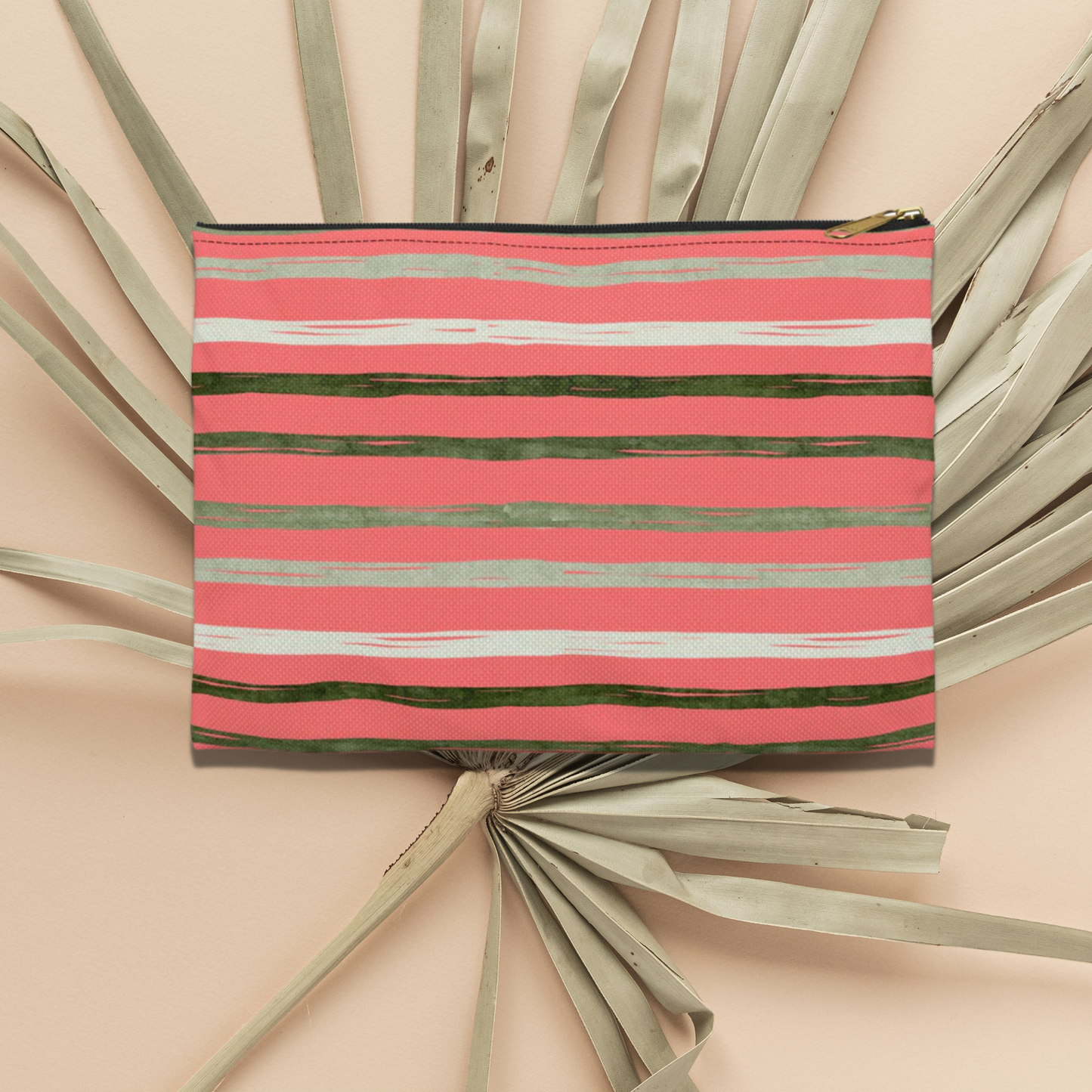 Utah Green Stripes on Melon  flat zipper Accessory Pouch