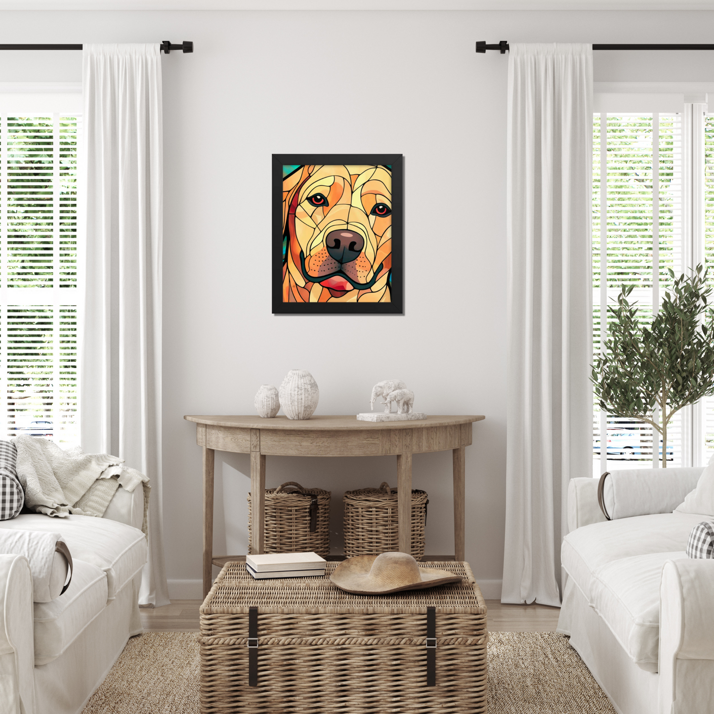 Labrador Stained Glass Look Framed poster