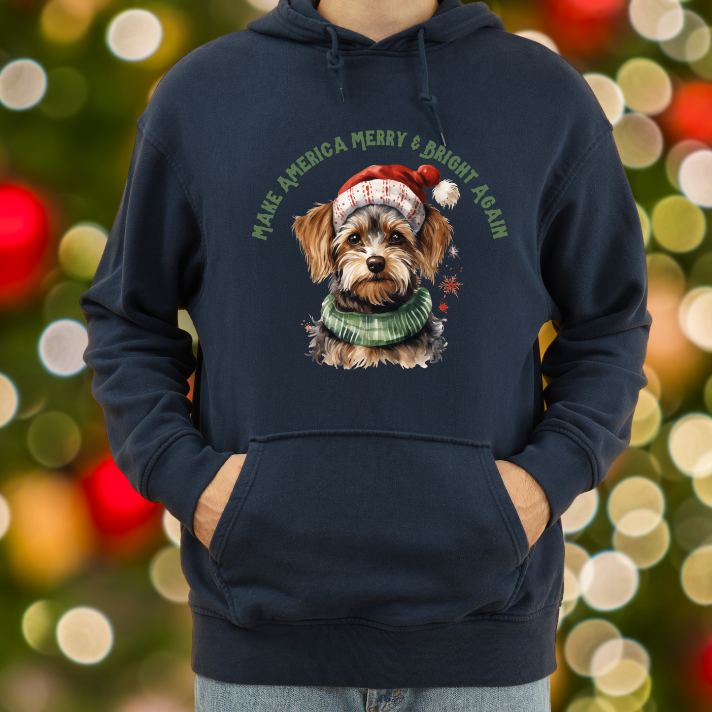 Merry & Bright Again Dog in Santa Hat Unisex Heavy Blend™ Hooded Sweatshirt