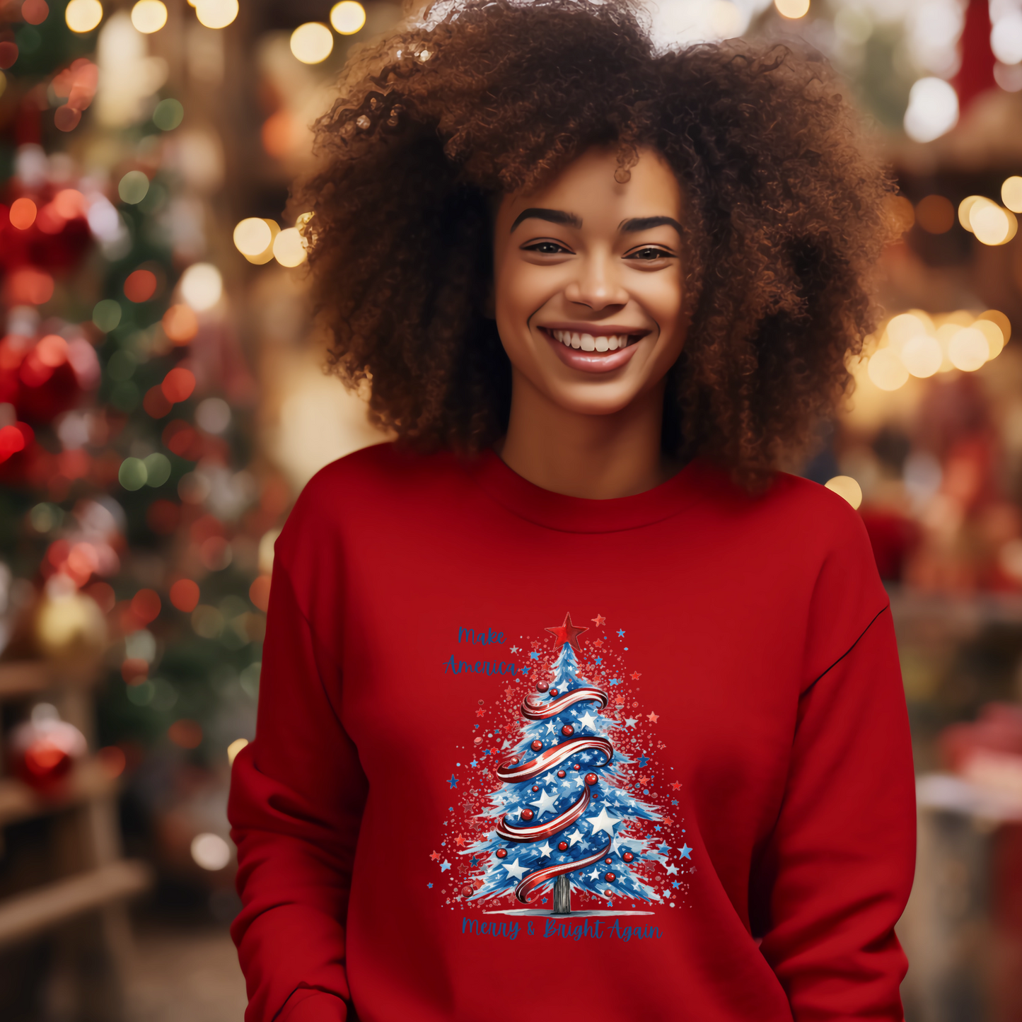 Patriotic Tree Make America Merry & Bright Again Unisex Heavy Blend™ Crewneck Sweatshirt