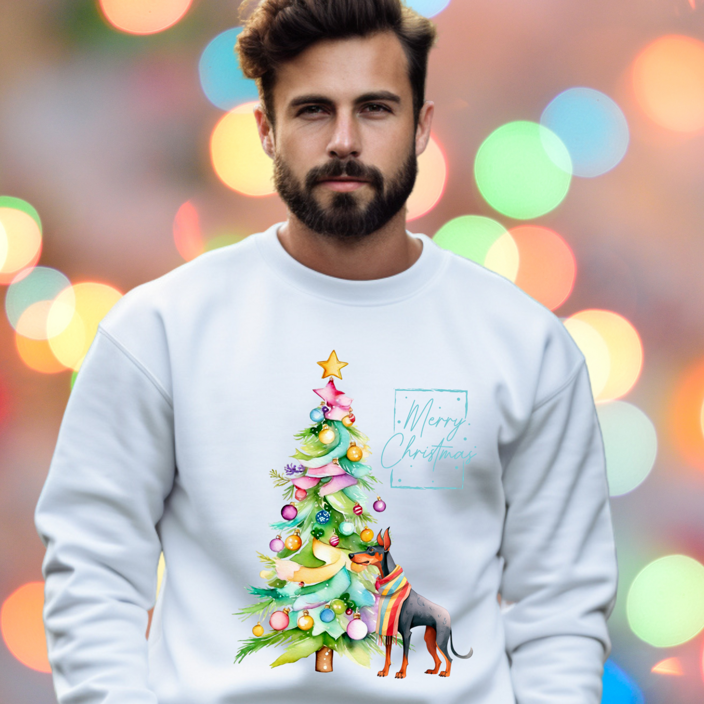 Merry Christmas Doberman Pinscher Unisex Heavy Blend™ Crewneck Sweatshirt