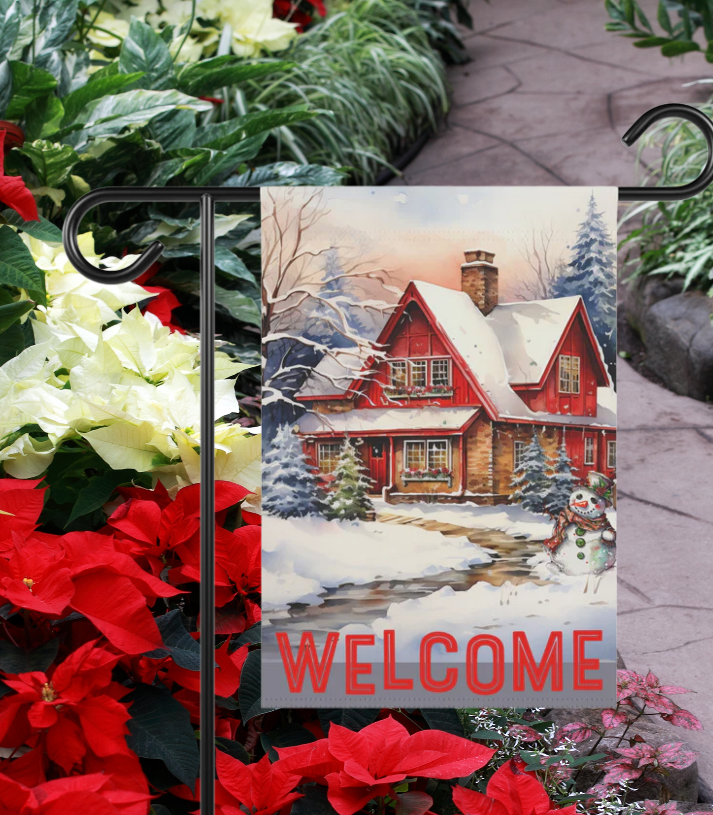 Winter Home Snowman Welcome 2-Sided Garden & House Banner