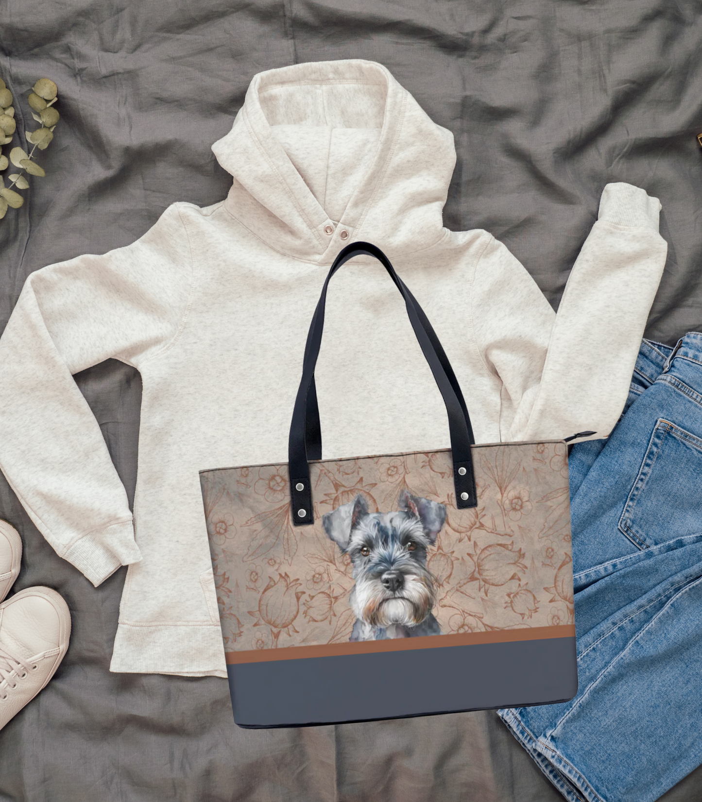 Miniature Schnauzer PU Leather Handbag Tote