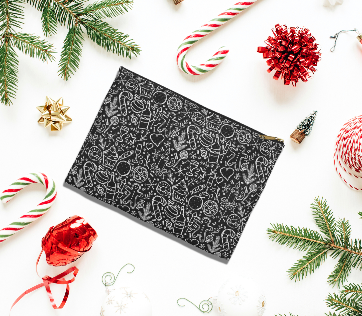 Christmas Holiday Icons in Black & White Accessory Pouch