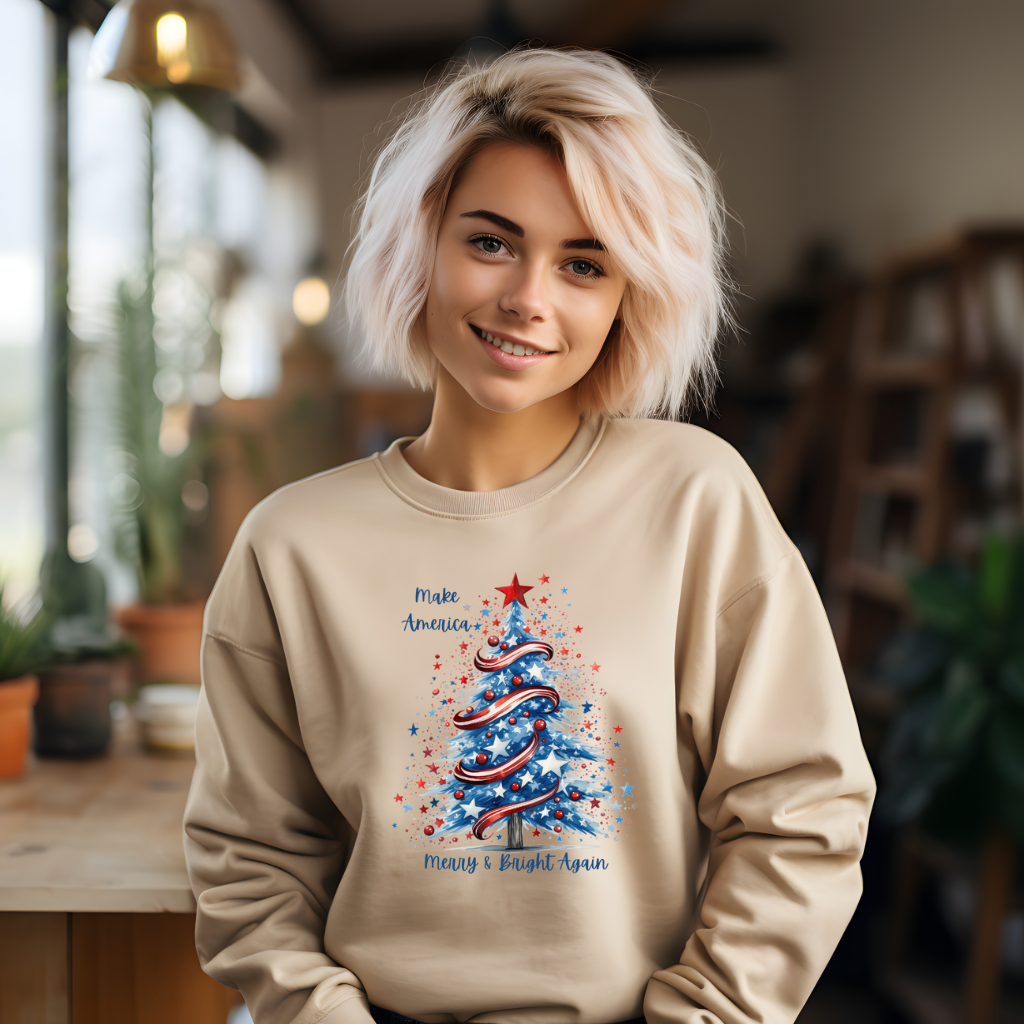 Patriotic Tree Make America Merry & Bright Again Unisex Heavy Blend™ Crewneck Sweatshirt