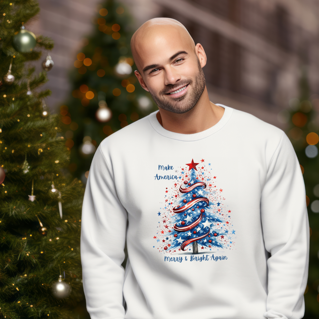 Patriotic Tree Make America Merry & Bright Again Unisex Heavy Blend™ Crewneck Sweatshirt