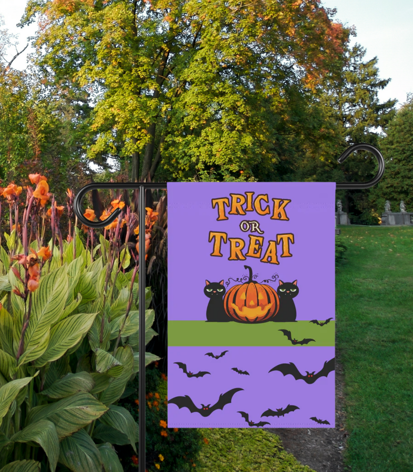 Black Cats & Jack-o-Lantern Trick or Treat 2-Sided Garden & House Banner