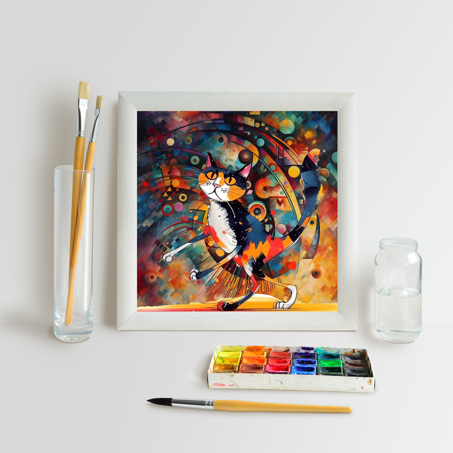 Cat Trance Bright Abstract Cat Art Poster