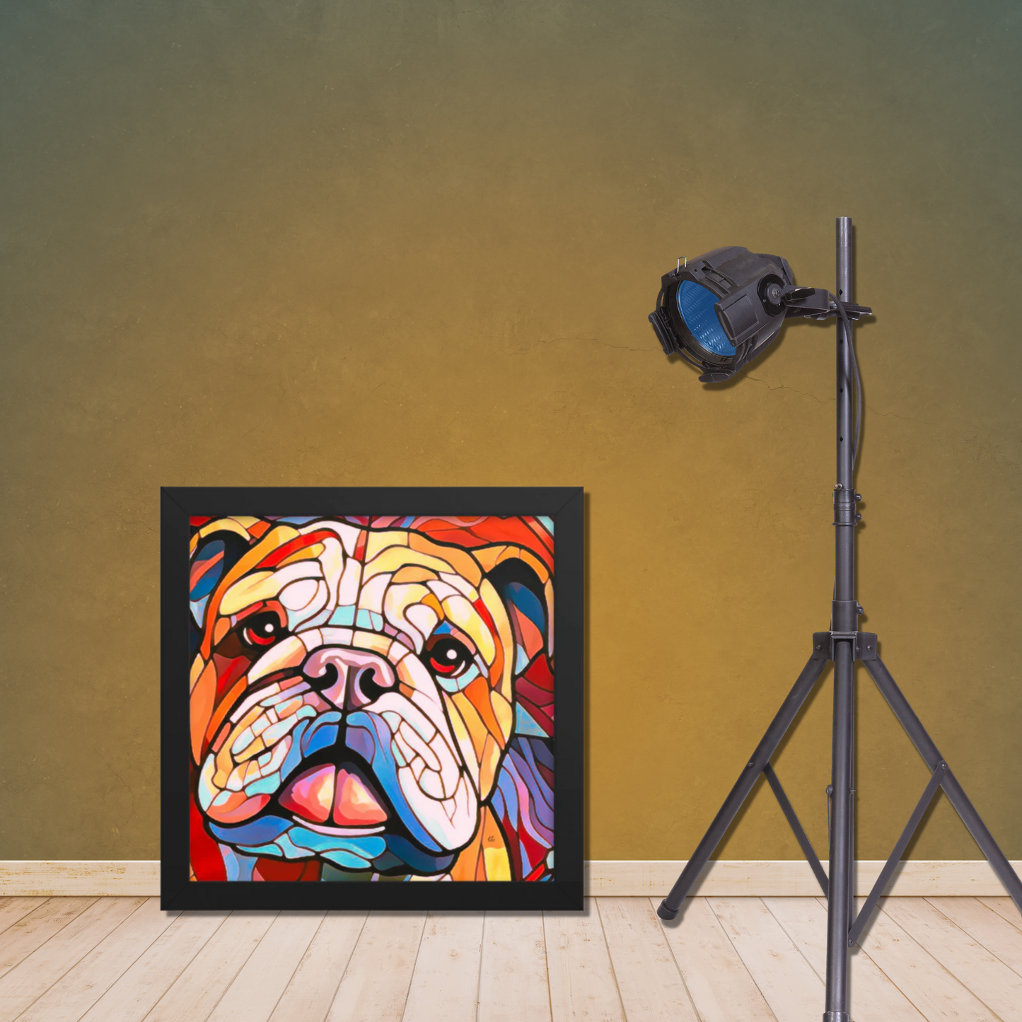 Leroy Bulldog Stained Glass Look Framed poster