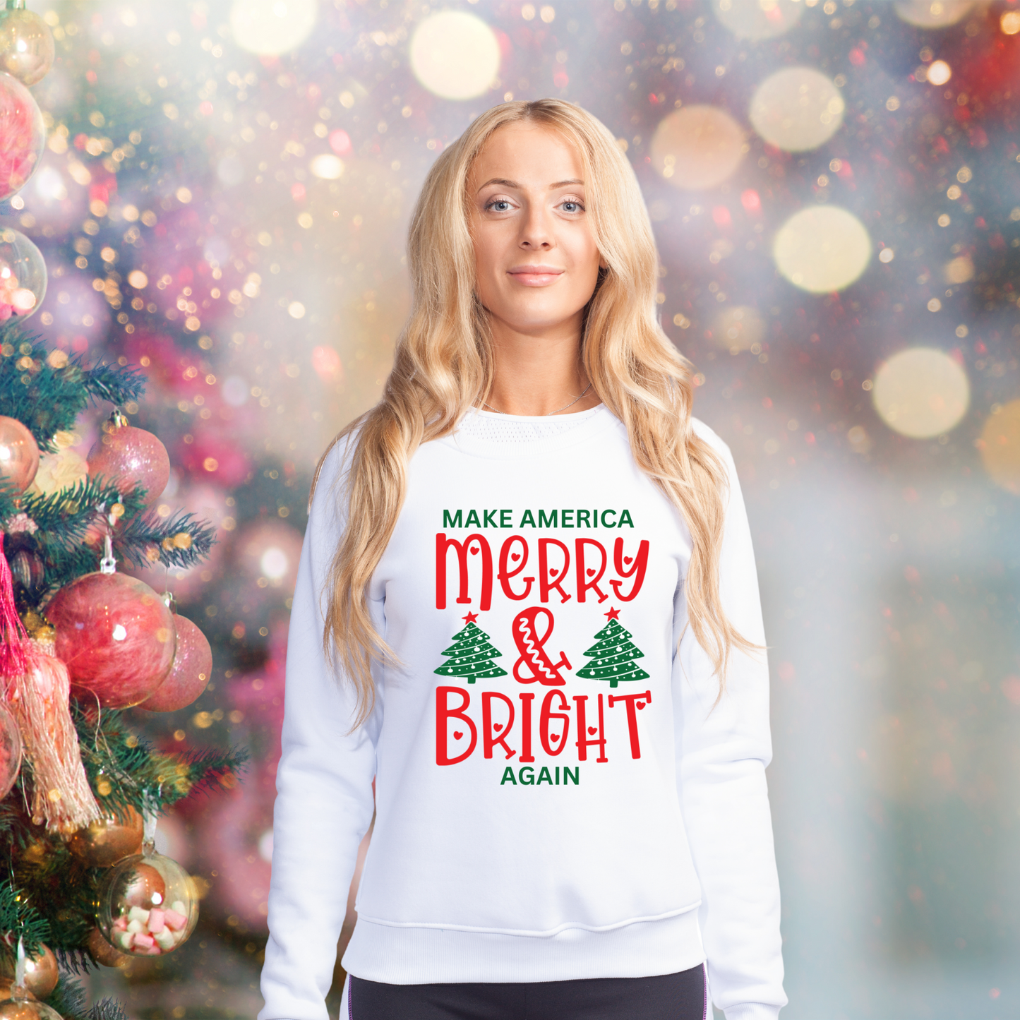 Happy Hearts Make America Merry & Bright Again Unisex Heavy Blend™ Crewneck Sweatshirt