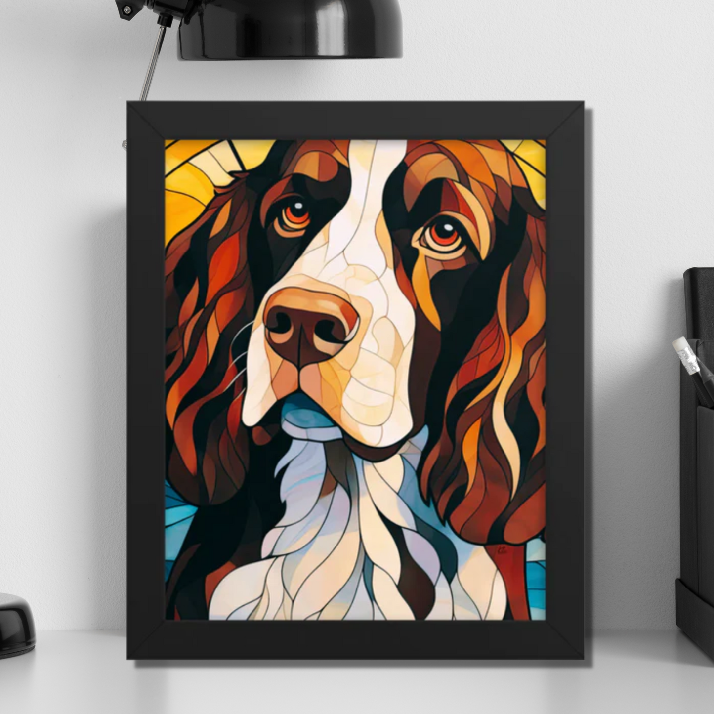 English Springer Spaniel Stained Glass Look Framed poster