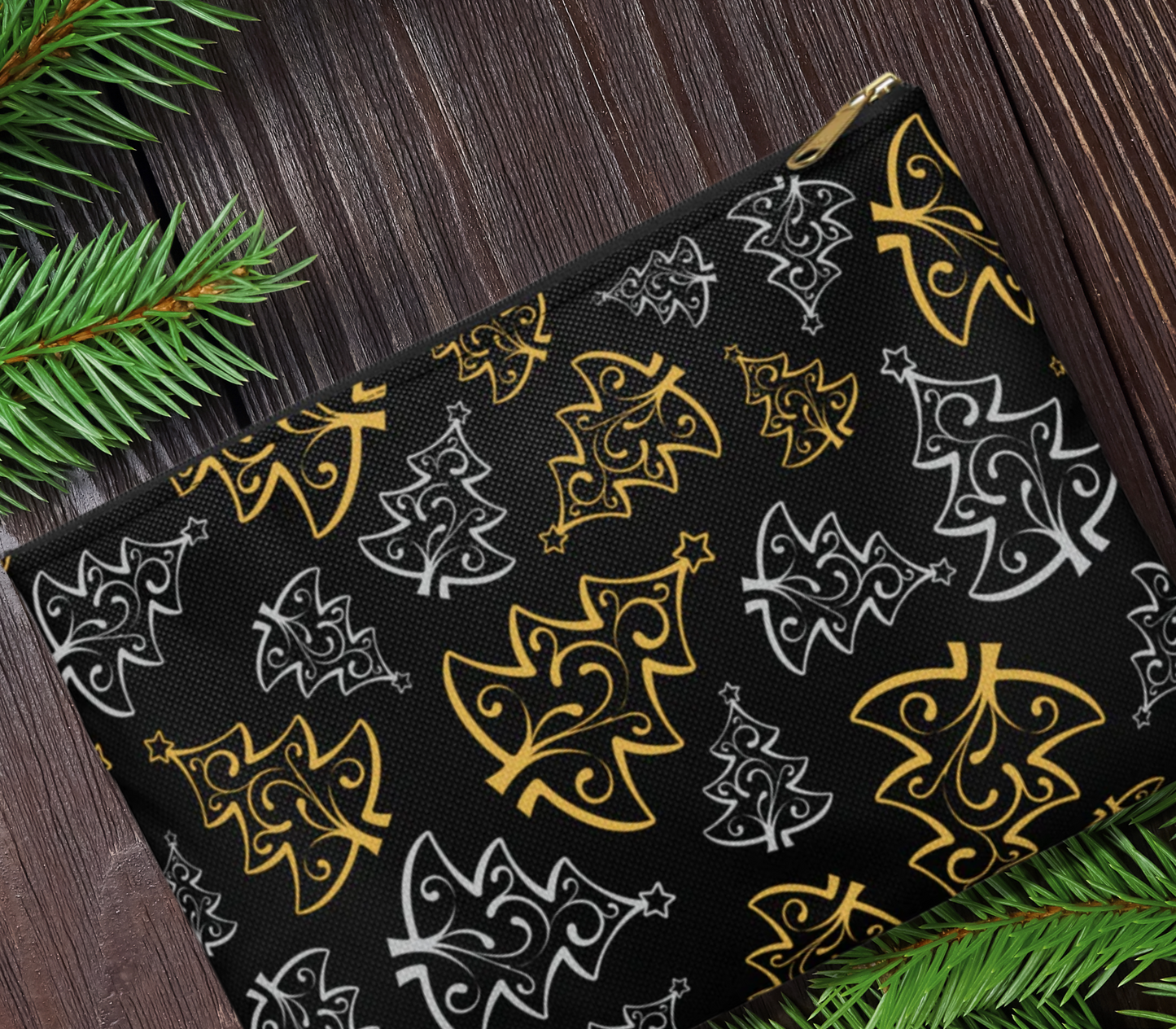 Silver & Gold Pine Trees Accessory Pouch