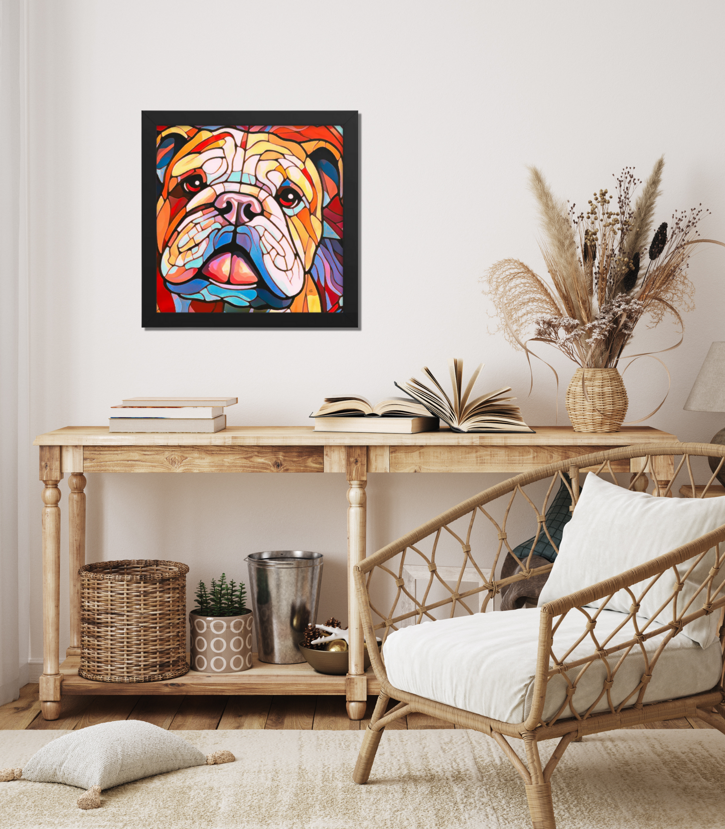 Leroy Bulldog Stained Glass Look Framed poster