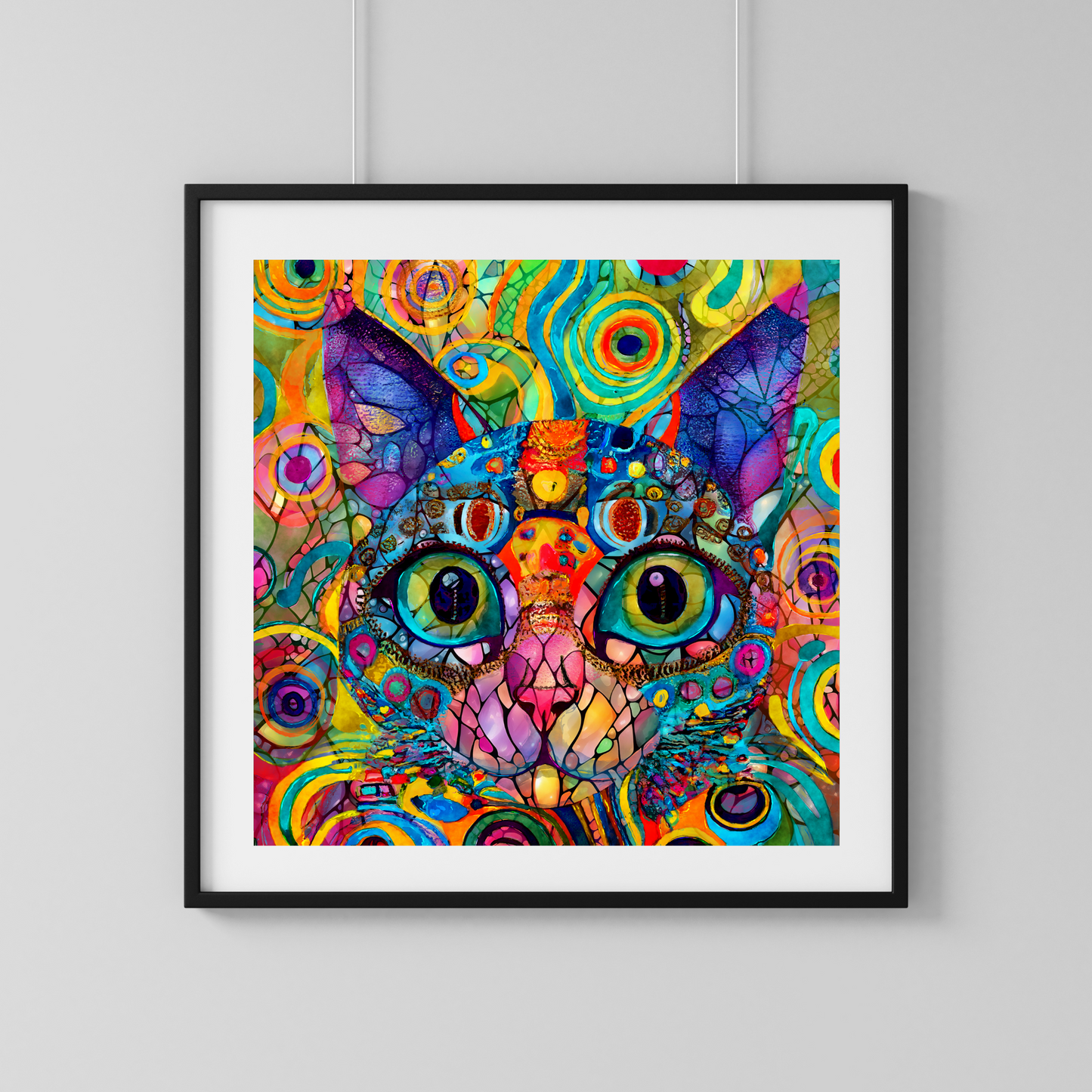 Fancy Boho Abstract Maximalist Colorful Cat Poster