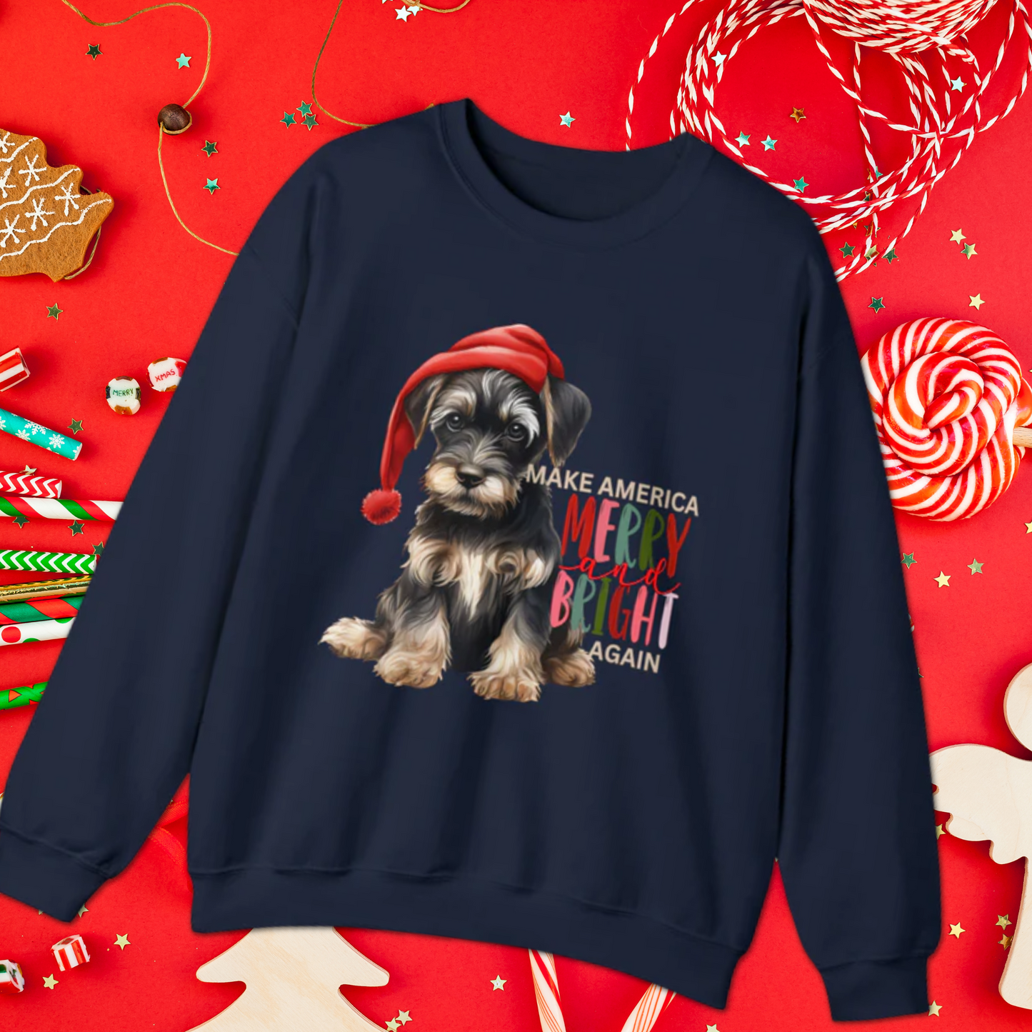 Santa Dog Make America Merry & Bright Again Unisex Heavy Blend™ Crewneck Sweatshirt