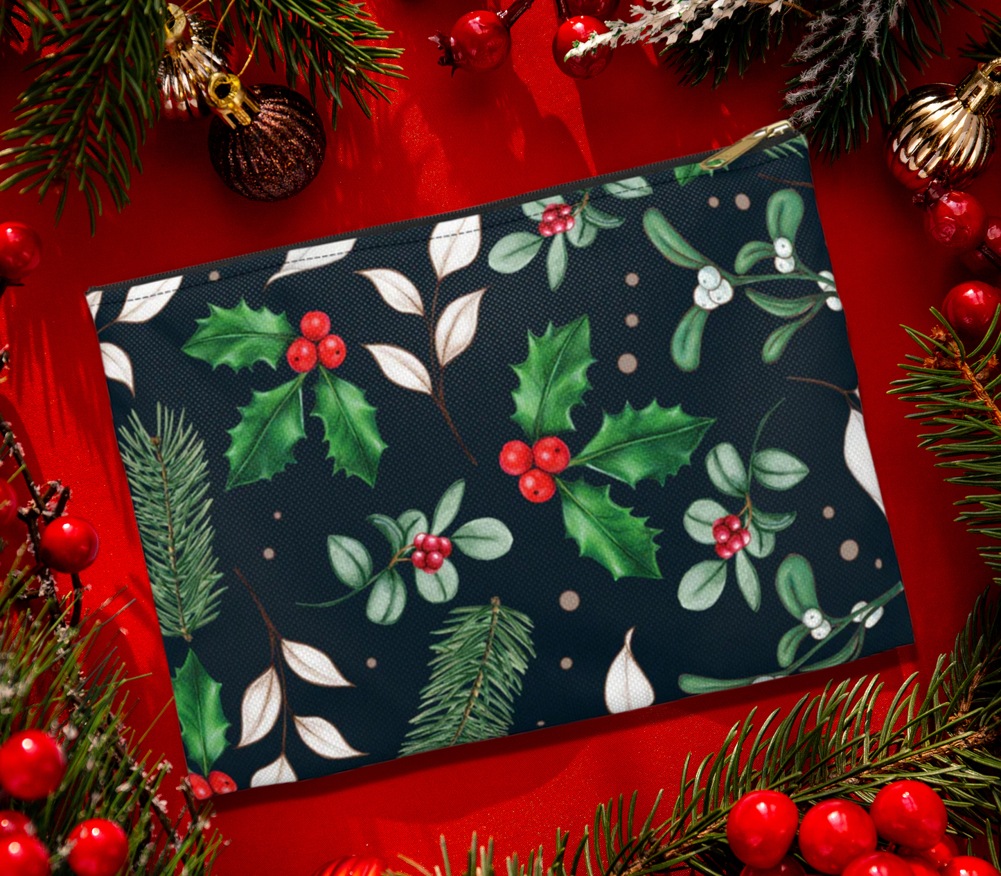 Holly Jolly Christmas Accessory Pouch