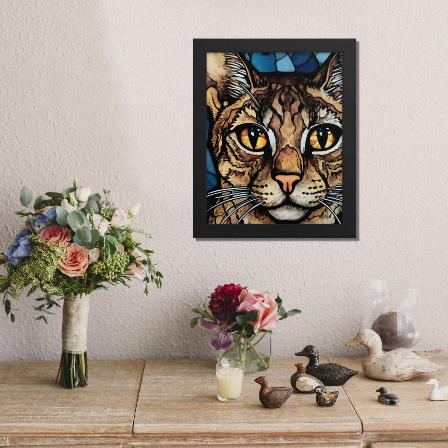 Savannah Cat Stained Glass Look Framed poster