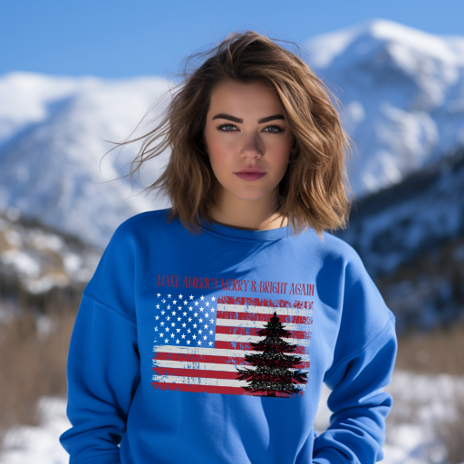 American Flag Make America Merry & Bright Again Unisex Heavy Blend™ Crewneck Sweatshirt