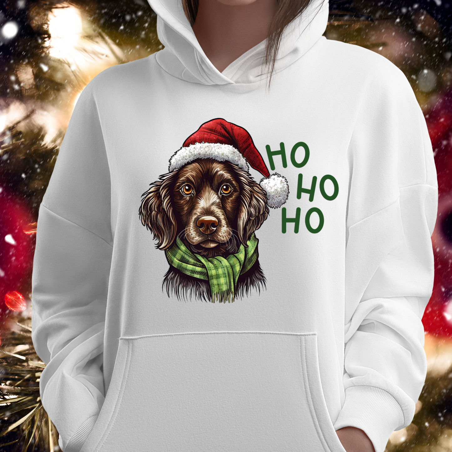 Ho Ho Ho Ready For Christmas Cute Dog in Santa Hat Unisex Heavy Blend™ Hooded Sweatshirt