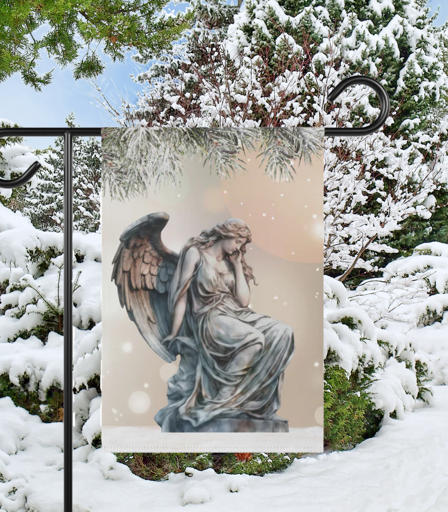 Angel Statue in Snow 2-Sided Garden & House Banner