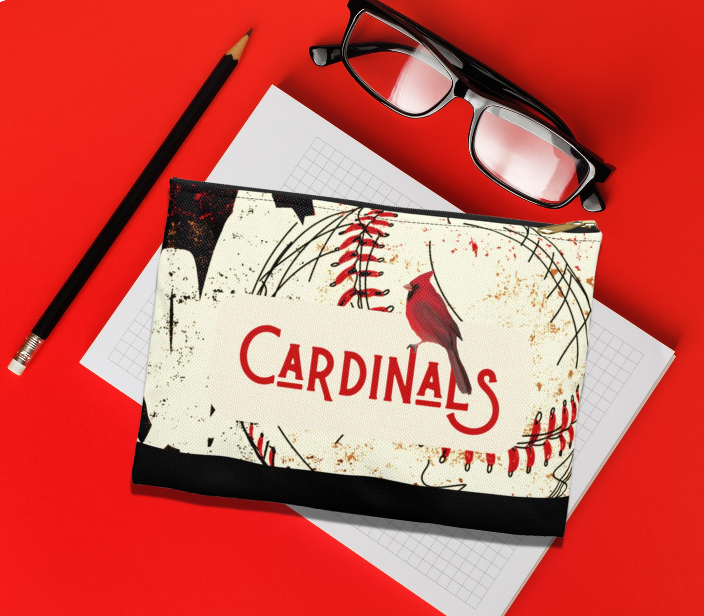 Cardinals Baseball Grunge Accessory Pouch