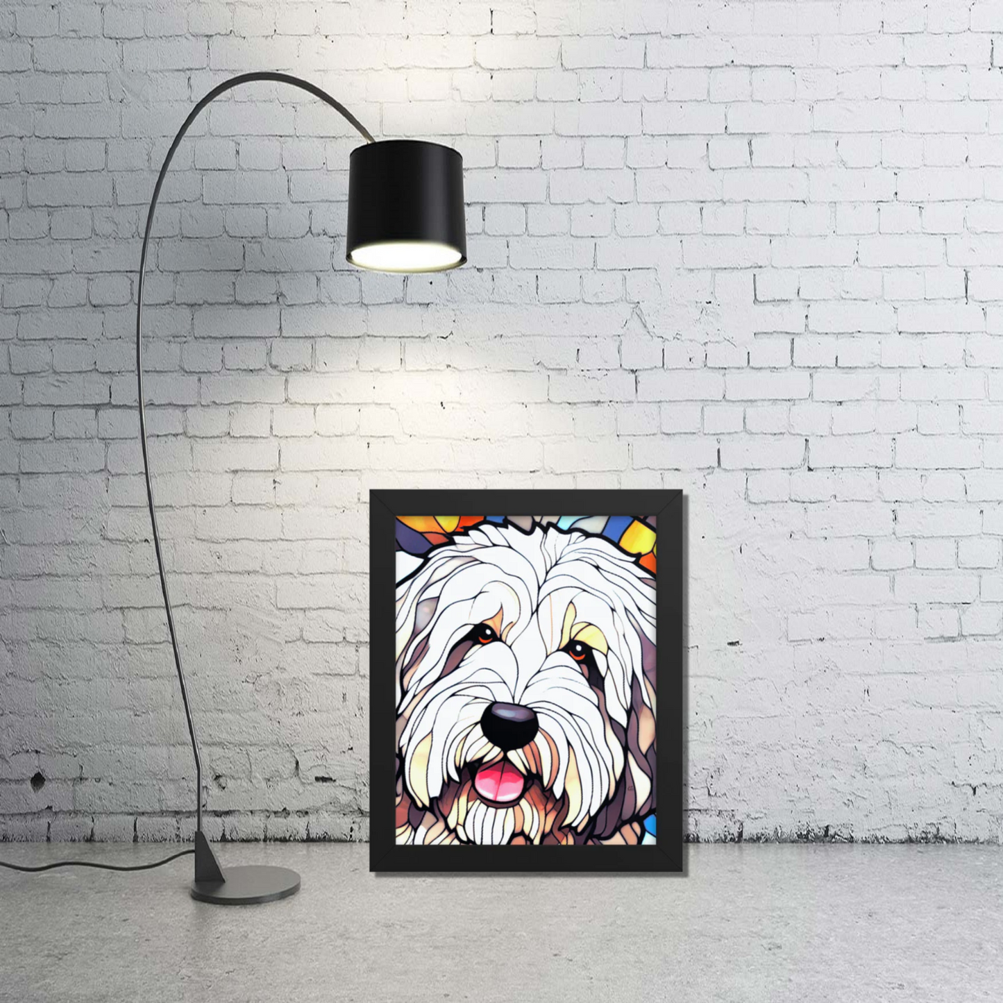 English Sheepdog Stained Glass Look Framed poster