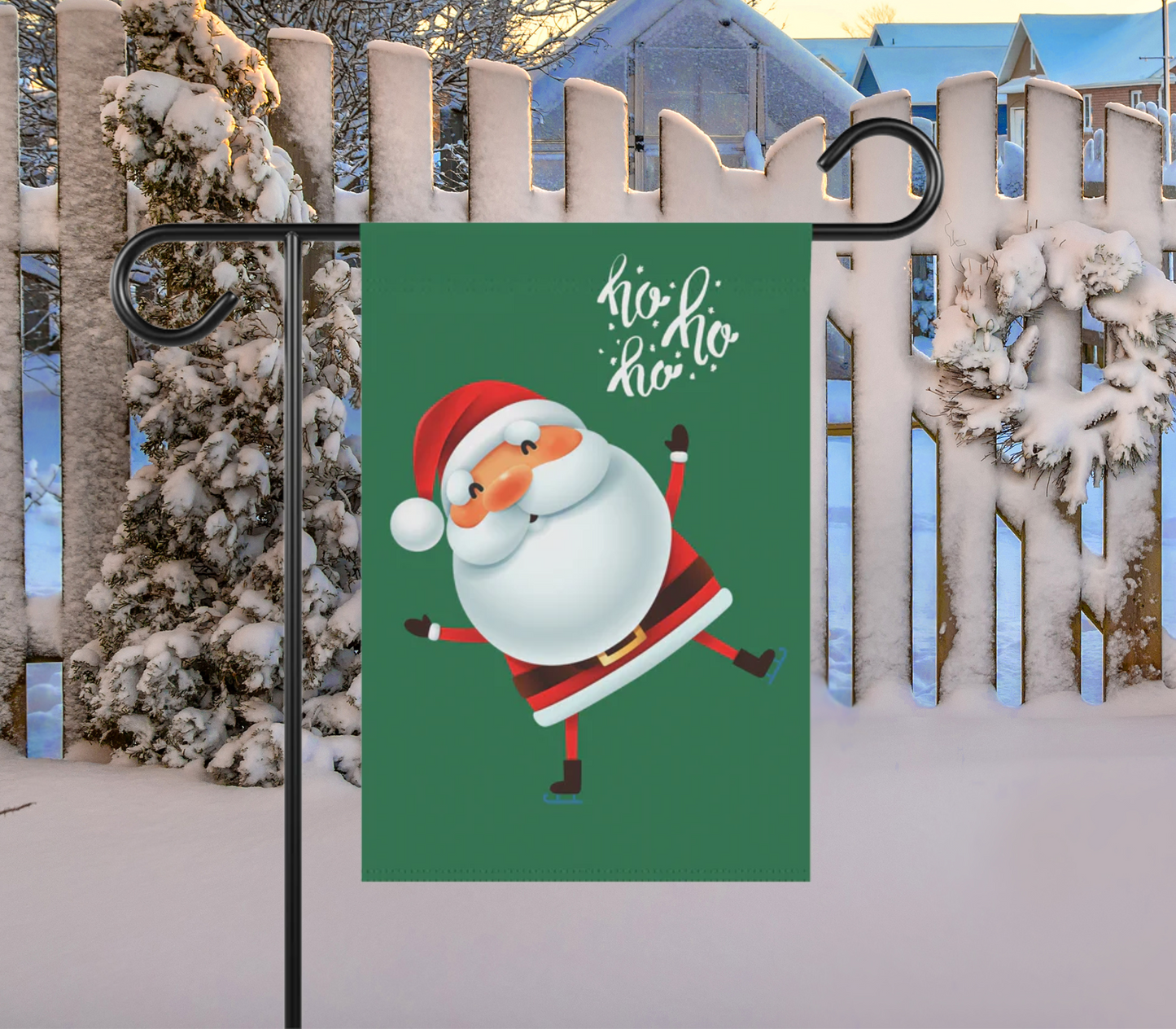 Ho Ho Ho Santa on Green 2-Sided Garden & House Banner