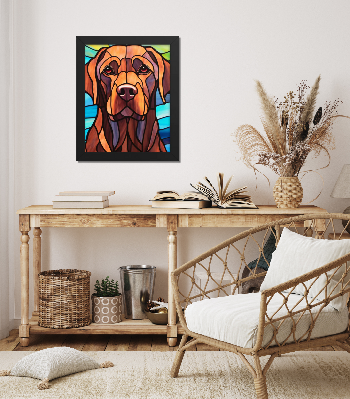 Chocolate Labrador Stained Glass Look Framed poster