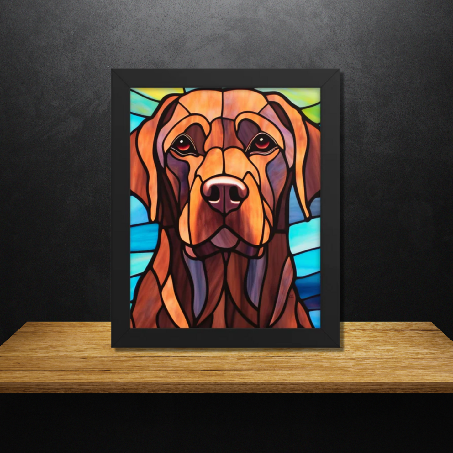 Chocolate Labrador Stained Glass Look Framed poster